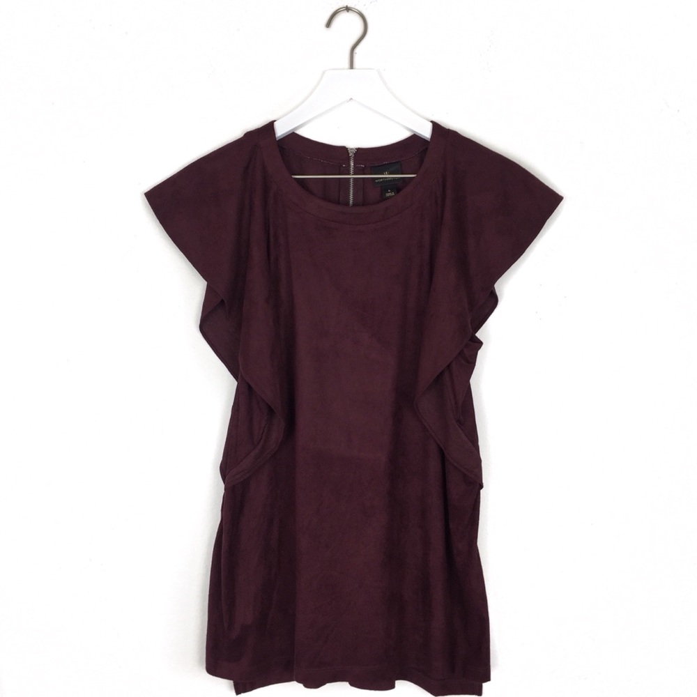 Worthington | Plum Purple Ruffle Faux Suede Top